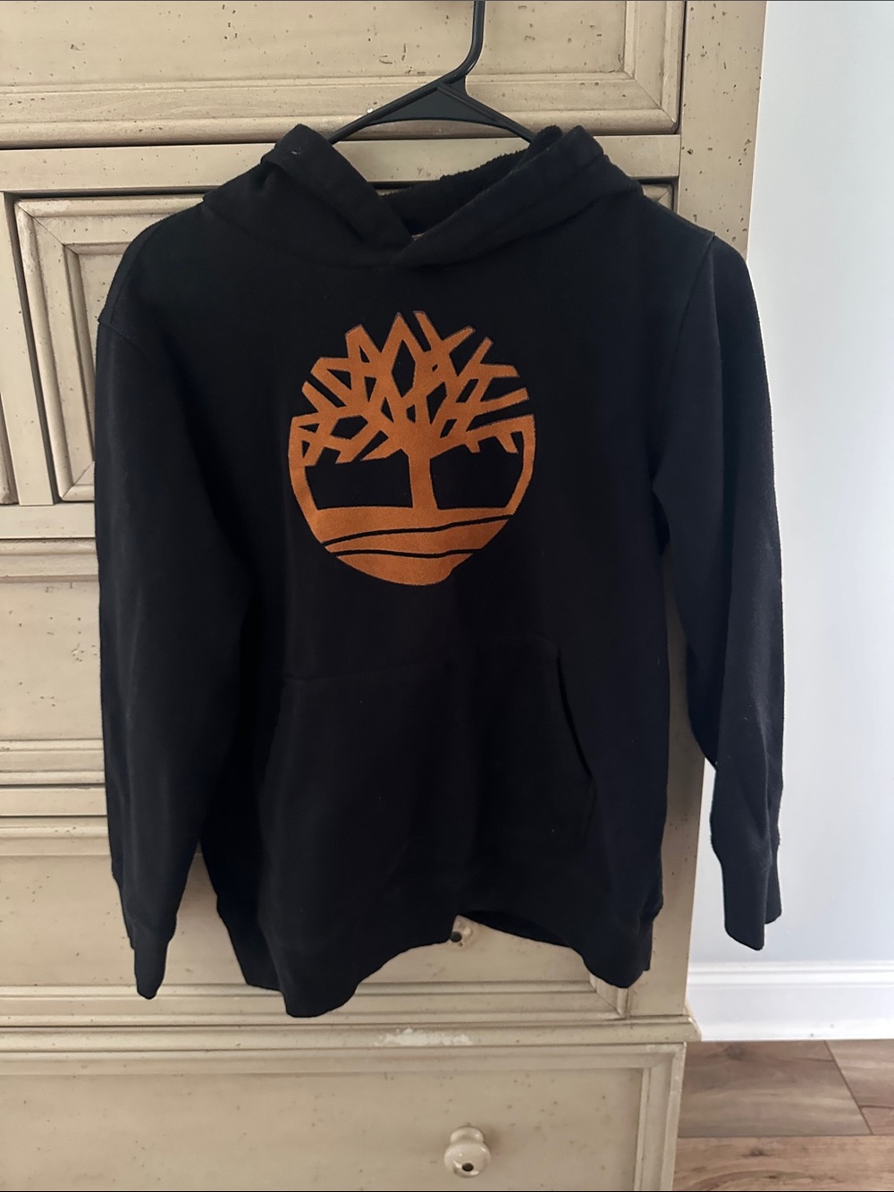 Timberland Black Hoodie with Orange Tree Emblem